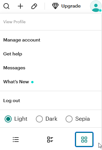 Image showing the options for your account in Pocket.