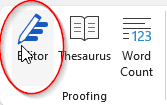 Menu for the editor in Word.
