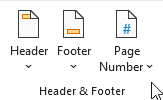 Menu for header and footer in Word.