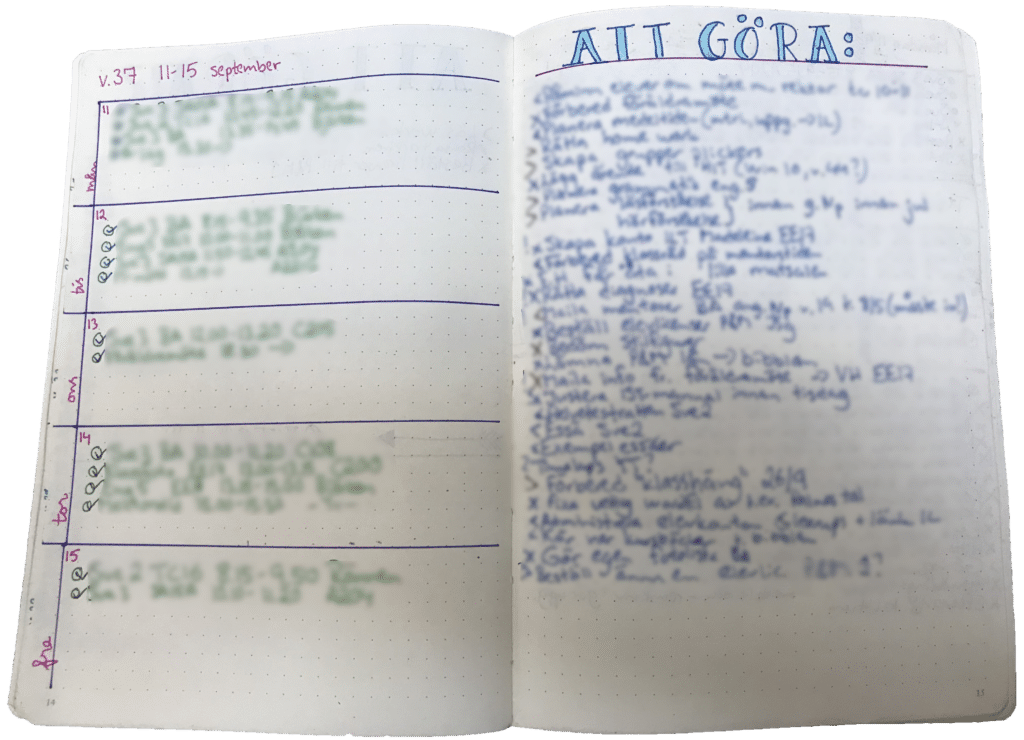 Image of a weekly spread in a journal