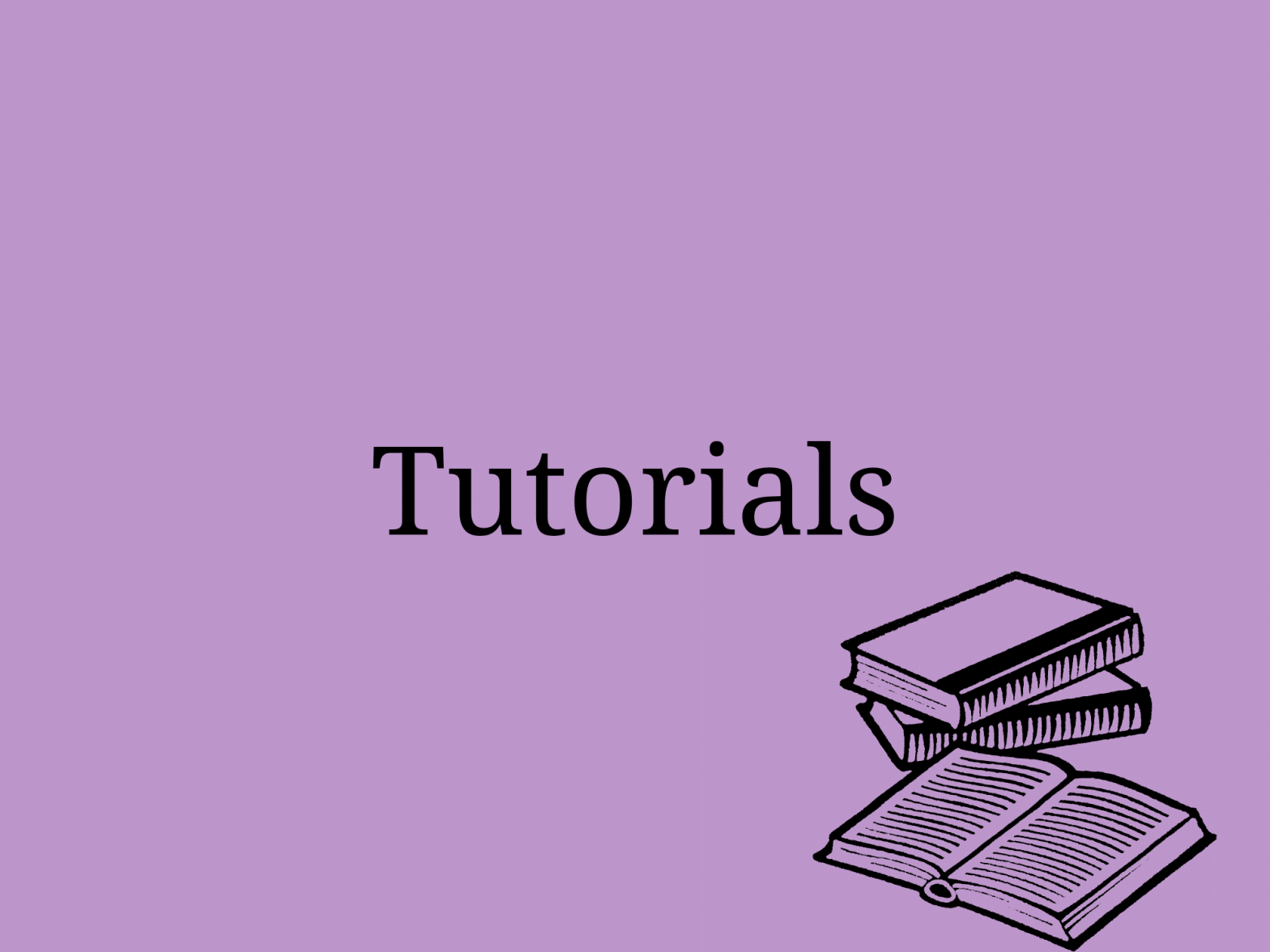 Cover image showing the text tutorials and a some books in the bottom right corner, set on a purple background