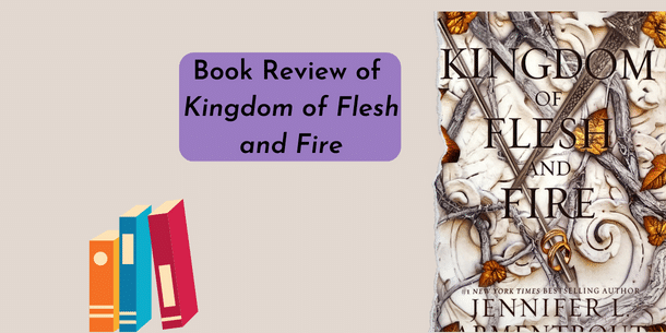 Picture showing the front cover of the novel Kingdom of Flesh and Fire. You can also see some illustrated books in the bottom left corner.