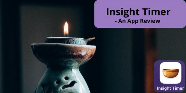 Image showing a lit candle. You can see the text Insight Timer an App Review in the top right corner, and the iOS icon of the app in the bottom right corner.