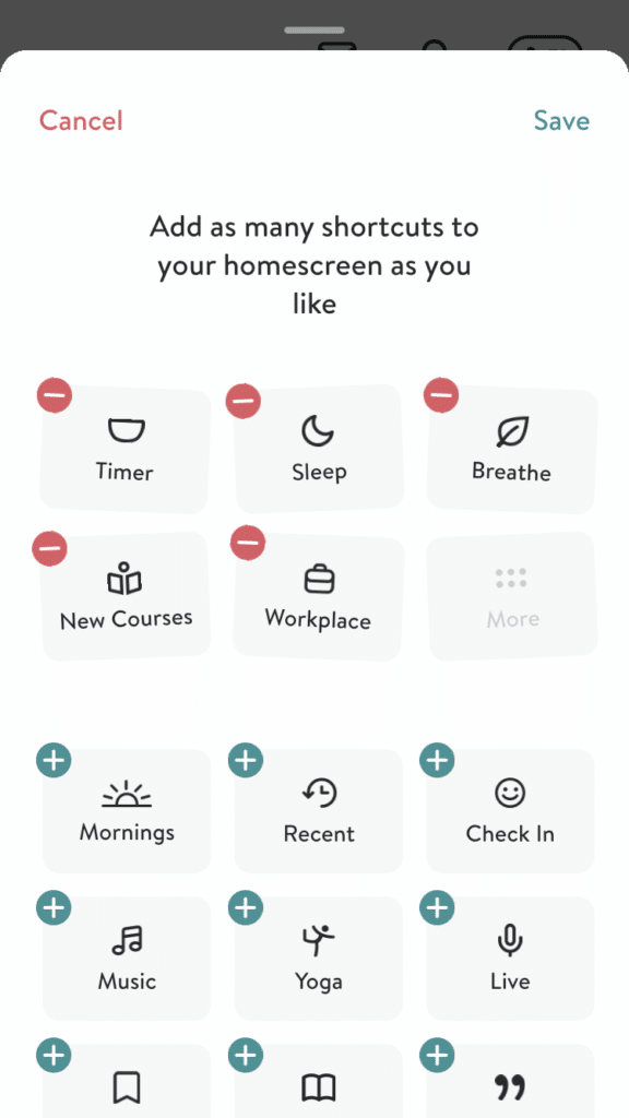 Image showing how to adjust shortcuts to the dashboard of the Insight Timer app on iOS.