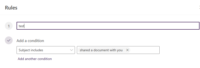 Image showing how to set conditions for e-mail rules in Outlook on the web.