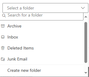 Image showing move to folder options in Outlook on the web.