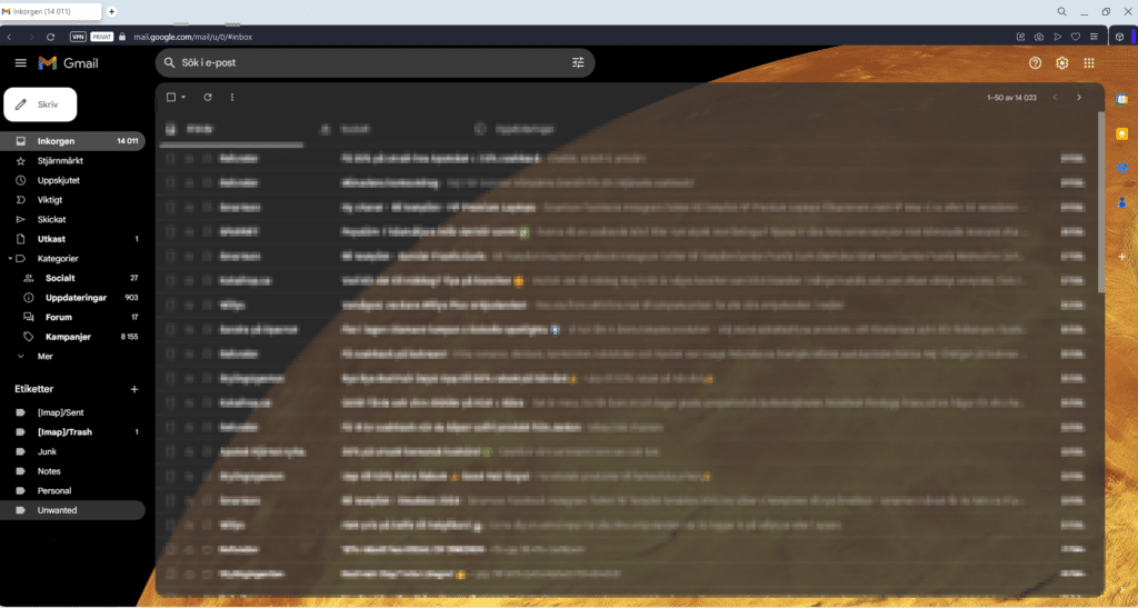 Image showing a very full Gmail inbox