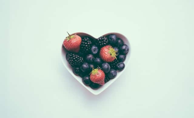 Heart-shaped bowl with strawberries