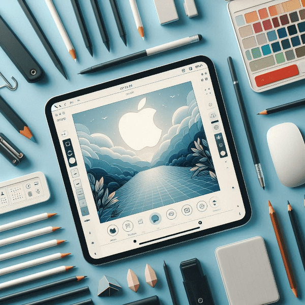 Apple logo and pencils