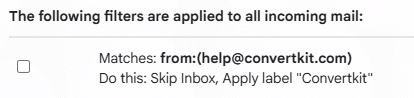 Image showing an example of a filter in Gmail