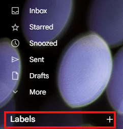 Image showing where to add labels in Gmail