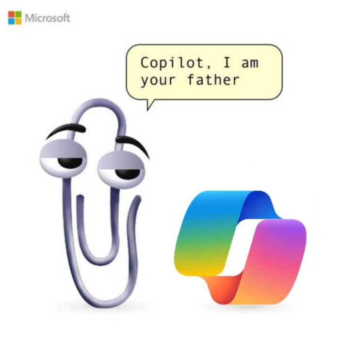 Image showing Microsoft Clippy saying "Copilot, I am your father" to the Copilot logo.
